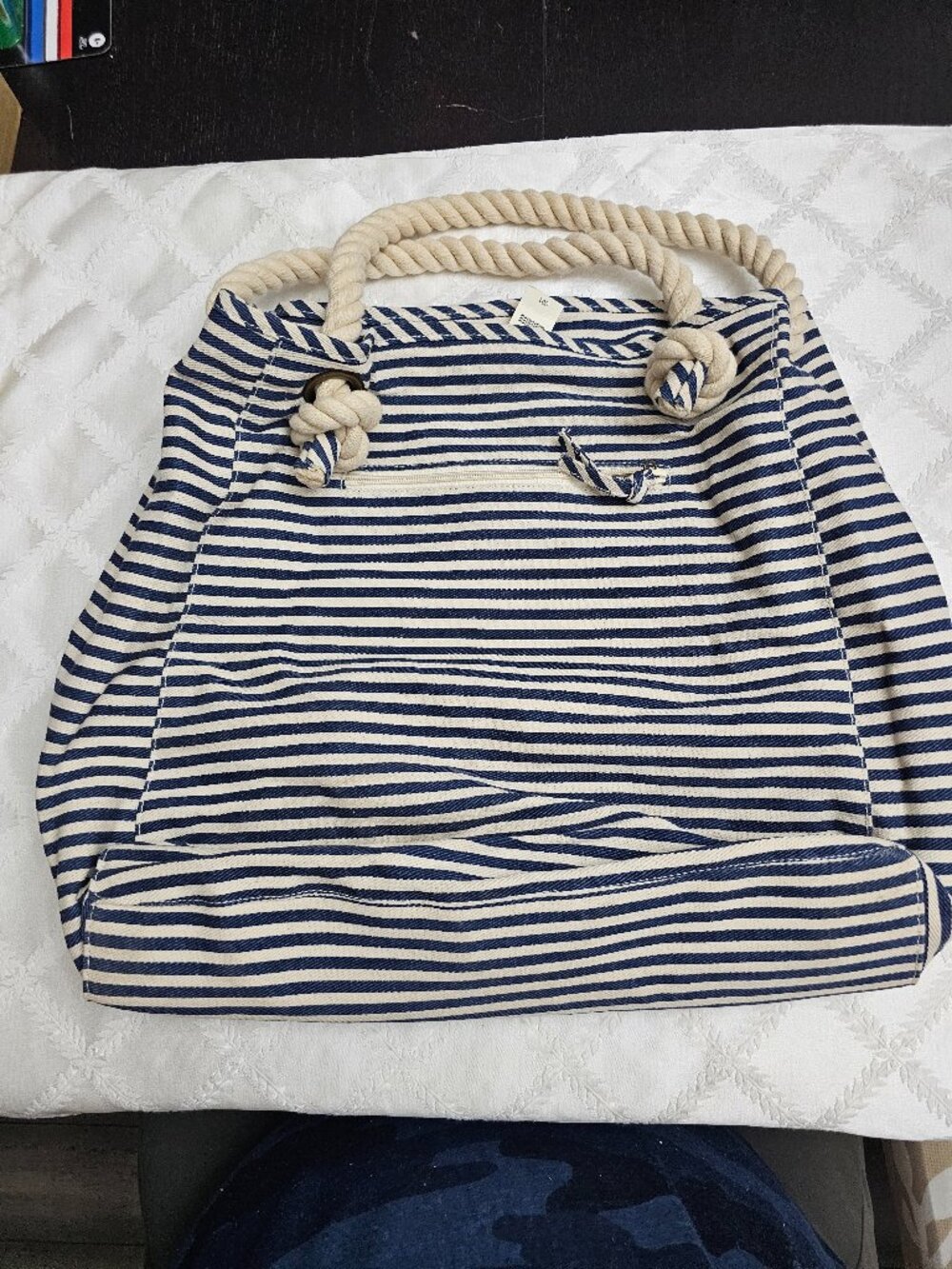 Talbots Nautical Stripe Canvas Beach Tote Bag! NWT!